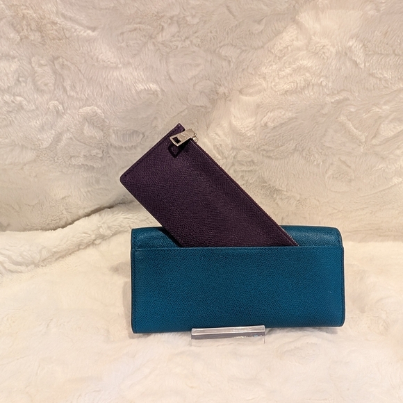 Coach Legacy Turnlock Teal & Purple Leather Wallet Silver Hardware EUC - Picture 6 of 15